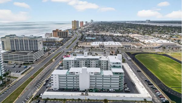 Aerial view looking south down A1A towards Ponce Inlet, Photo Credit: Adam Posey, 386 Productions